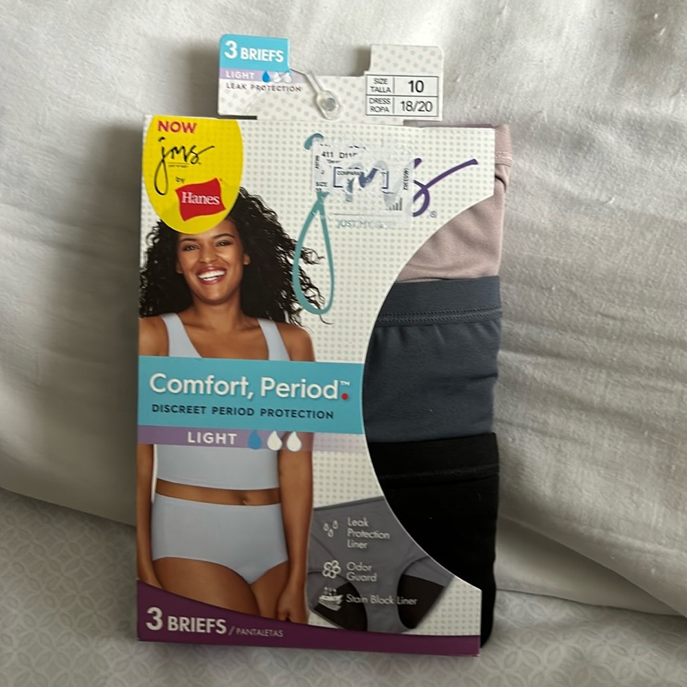 JUST MY SIZE 3 PERIOD UNDERWEAR PANTIES SIZE 10